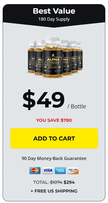 Alpha Surge 6 bottle 180 day best value with free bonuses